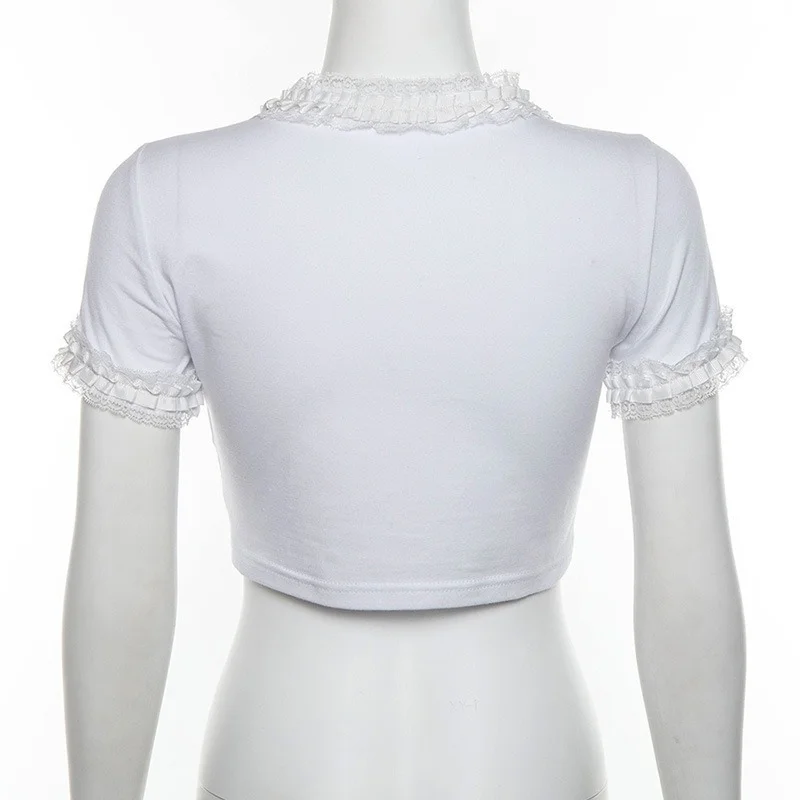 2021 Cute Cartoon Bear Print Round Neck Short-sleeved Lace White Sexy Y2k Crop Top Ladies Summer Cotton T-shirt Basic Casual Top
2021 Cute Cartoon Bear Print Round Neck Short-sleeved Lace White Sexy Y2k Crop Top Ladies Summer Cotton T-shirt Basic Casual Top