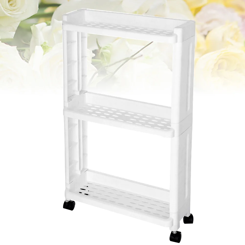 1PC 3-Tier Gap Storage Shelf Movable Slim Slide Out Tower Rack with Wheels for Home Kitchen (White) | Дом и сад