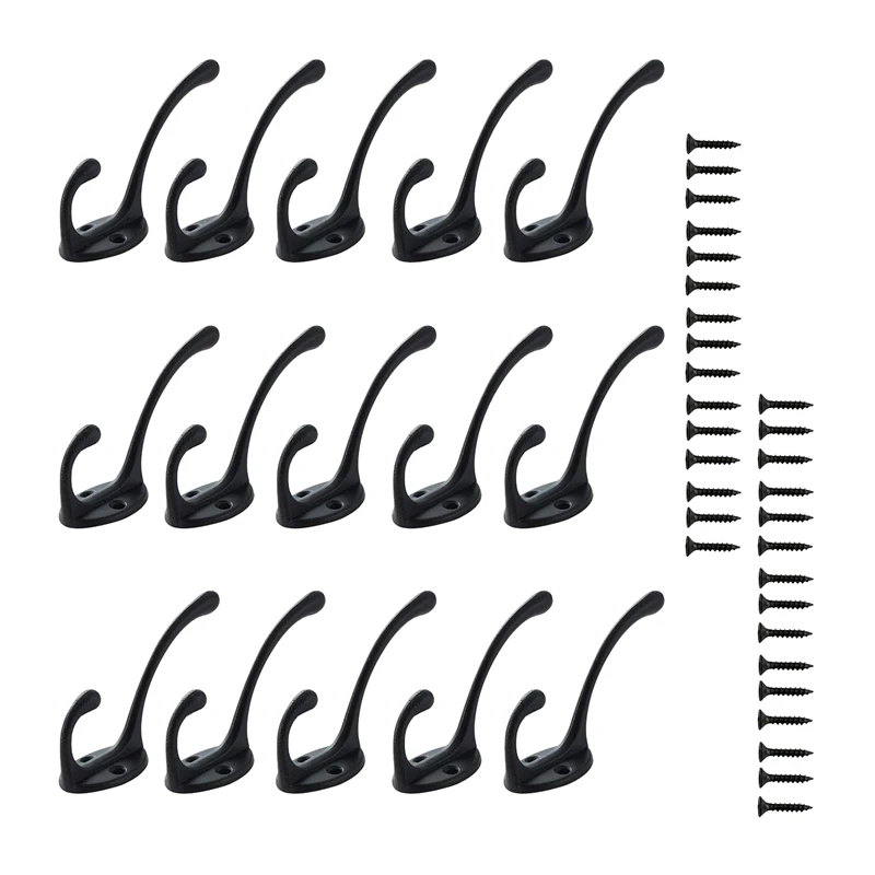 15 Pack Dual Coat Hooks Wall Mounted with 30 Screws,Heavy Duty Hooks for Hanging Coat,Scarf,Bag,Towel,Key,Hat(Black)
15 Pack Dual Coat Hooks Wall Mounted with 30 Screws,Heavy Duty Hooks for Hanging Coat,Scarf,Bag,Towel,Key,Hat(Black)