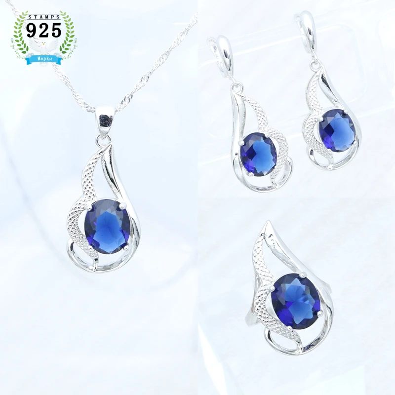 925 Sterling Silver Jewelry Set for Bride Sapphire Earrings Open Ring Necklace Pendant Wedding Gift Free Jewelry Box
925 Sterling Silver Jewelry Set for Bride Sapphire Earrings Open Ring Necklace Pendant Wedding Gift Free Jewelry Box