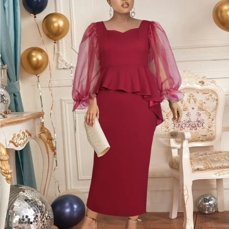 Women Big Size Dress 4XL Burgundy See Through Long Sleeve Ruffles Bodycon Midi Summer Office Evening Party Event Occasion Robes
Women Big Size Dress 4XL Burgundy See Through Long Sleeve Ruffles Bodycon Midi Summer Office Evening Party Event Occasion Robes