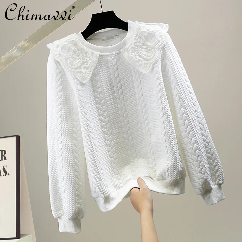 Fashion Embroidered Doll Collar Stitching Cable-Knit Pullover 2021 Autumn Winter Women's Clothing Elegant Leisure Loose Sweater
Fashion Embroidered Doll Collar Stitching Cable-Knit Pullover 2021 Autumn Winter Women's Clothing Elegant Leisure Loose Sweater