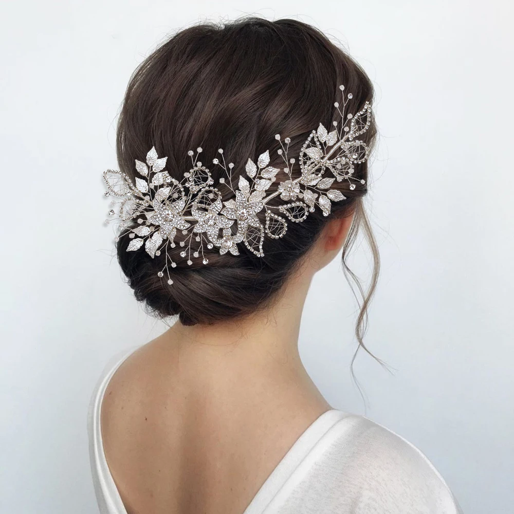 

Silver Golden Flower Wedding Headpiece Bridal Hair Accessory Crystal Headpiece for Bride Braided Headbands Bride Tiara and Crown