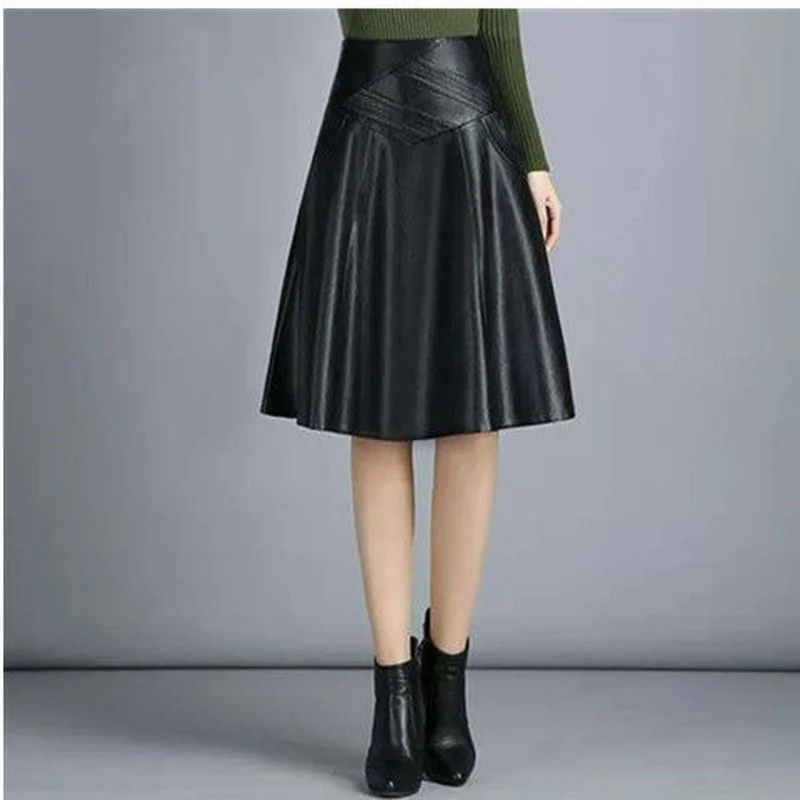 Women Indie Folk Knee Length Korean Pleated Leather Skirts High Waist Sheepskin A-Line Skirt Elegant Solid Office Lady Clothing
Women Indie Folk Knee Length Korean Pleated Leather Skirts High Waist Sheepskin A-Line Skirt Elegant Solid Office Lady Clothing