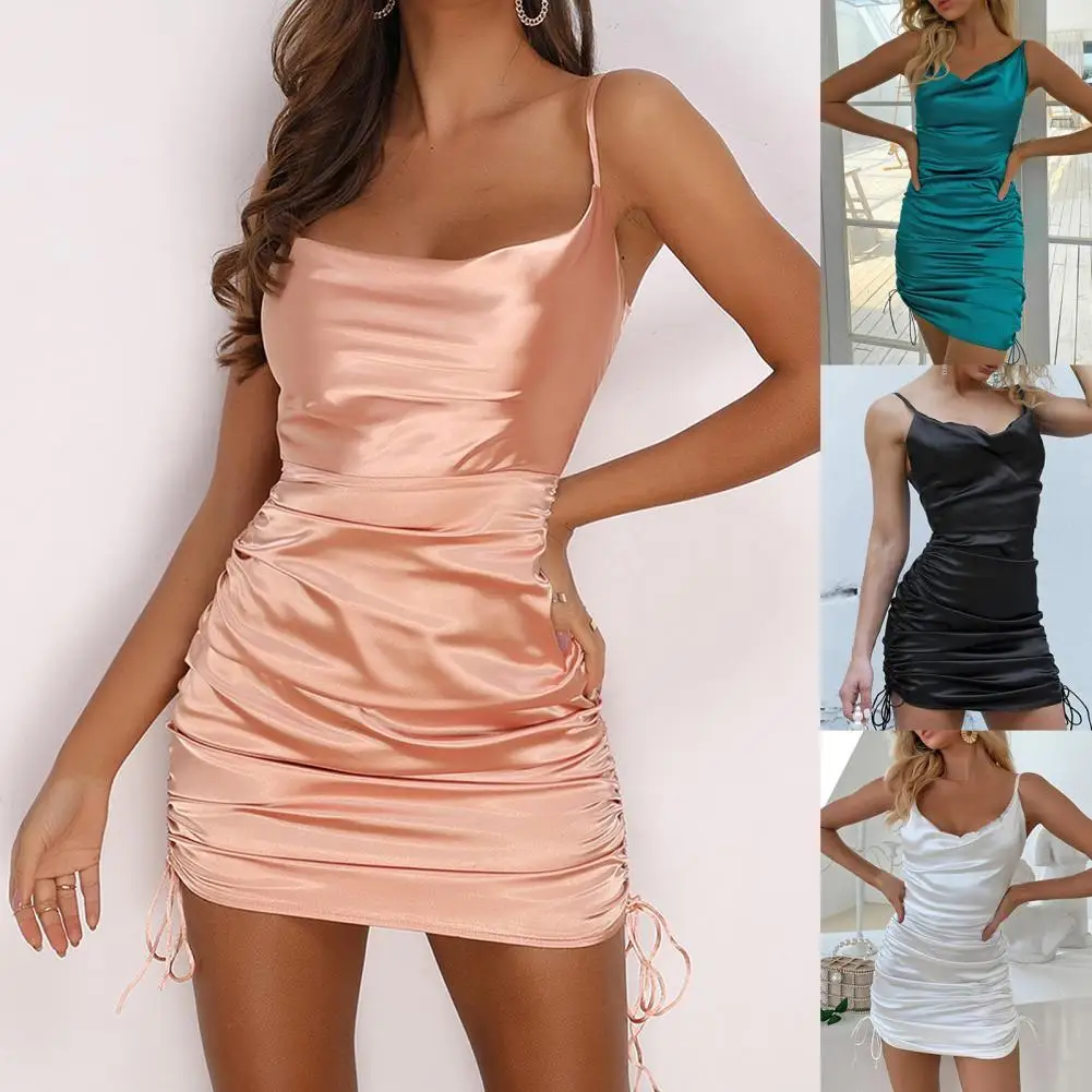 Sexy Dress Women Spaghetti Strap Dresses Sleeveless Backless Short Dress Drawstring Low Cut Sling Dress Pleated Strap Dress 2021 
Sexy Dress Women Spaghetti Strap Dresses Sleeveless Backless Short Dress Drawstring Low Cut Sling Dress Pleated Strap Dress 2021