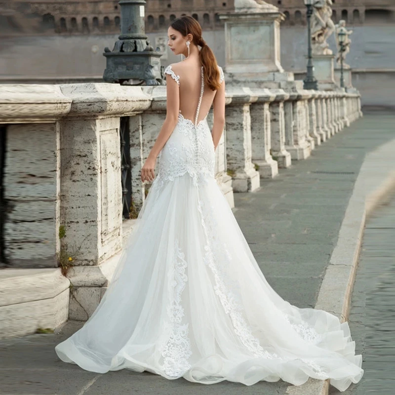 Sexy Mermaid Wedding Dresses Gowns See-through Lace Appliques Long Length Women Bridal Robe De Mariée Sposa Customised
Sexy Mermaid Wedding Dresses Gowns See-through Lace Appliques Long Length Women Bridal Robe De Mariée Sposa Customised
