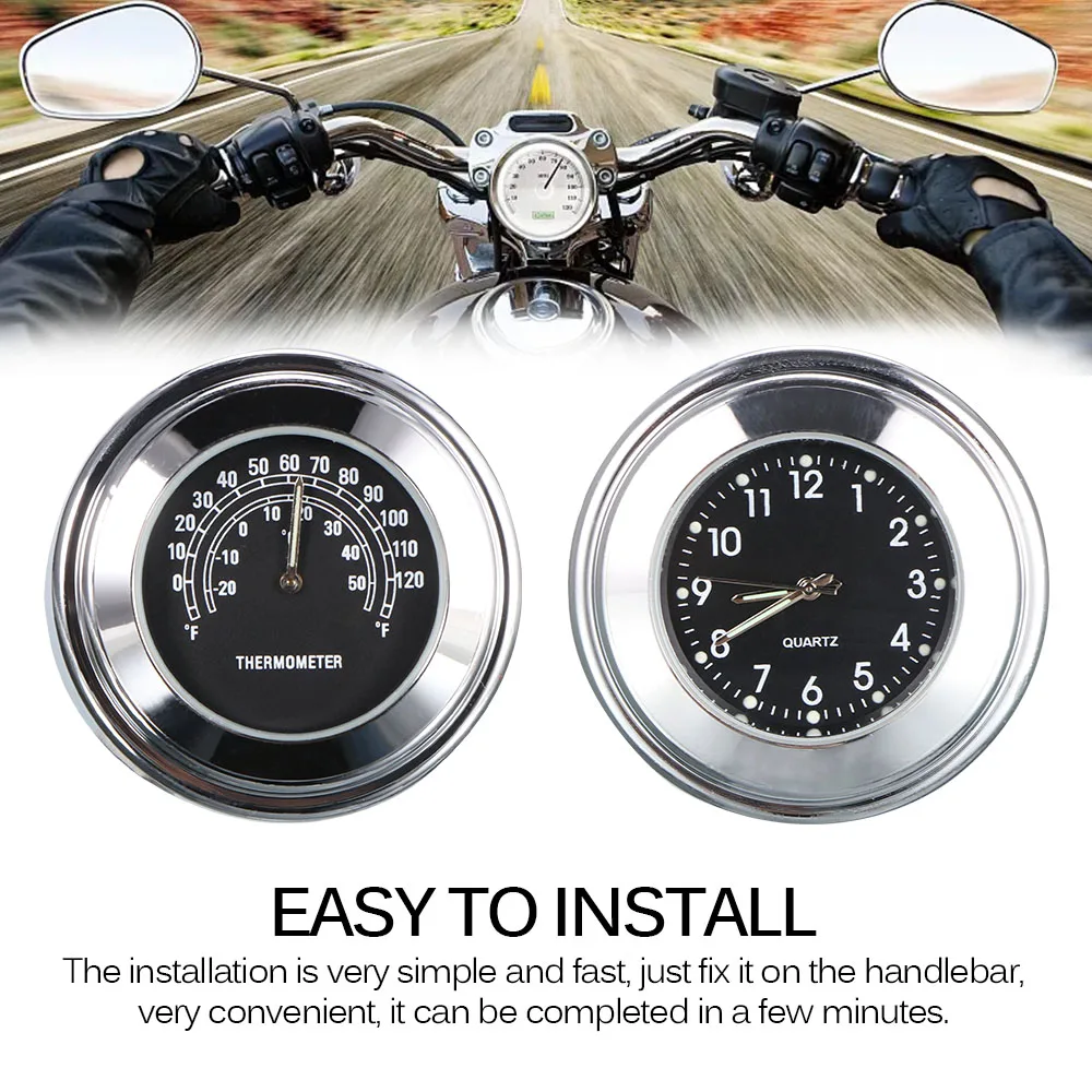 Aluminum Alloy Handlebar Universal Motorcycle Dust-Proof Quartz Clock Motorbike Luminous Timetable Temperature Handlebar Watch
Aluminum Alloy Handlebar Universal Motorcycle Dust-Proof Quartz Clock Motorbike Luminous Timetable Temperature Handlebar Watch
