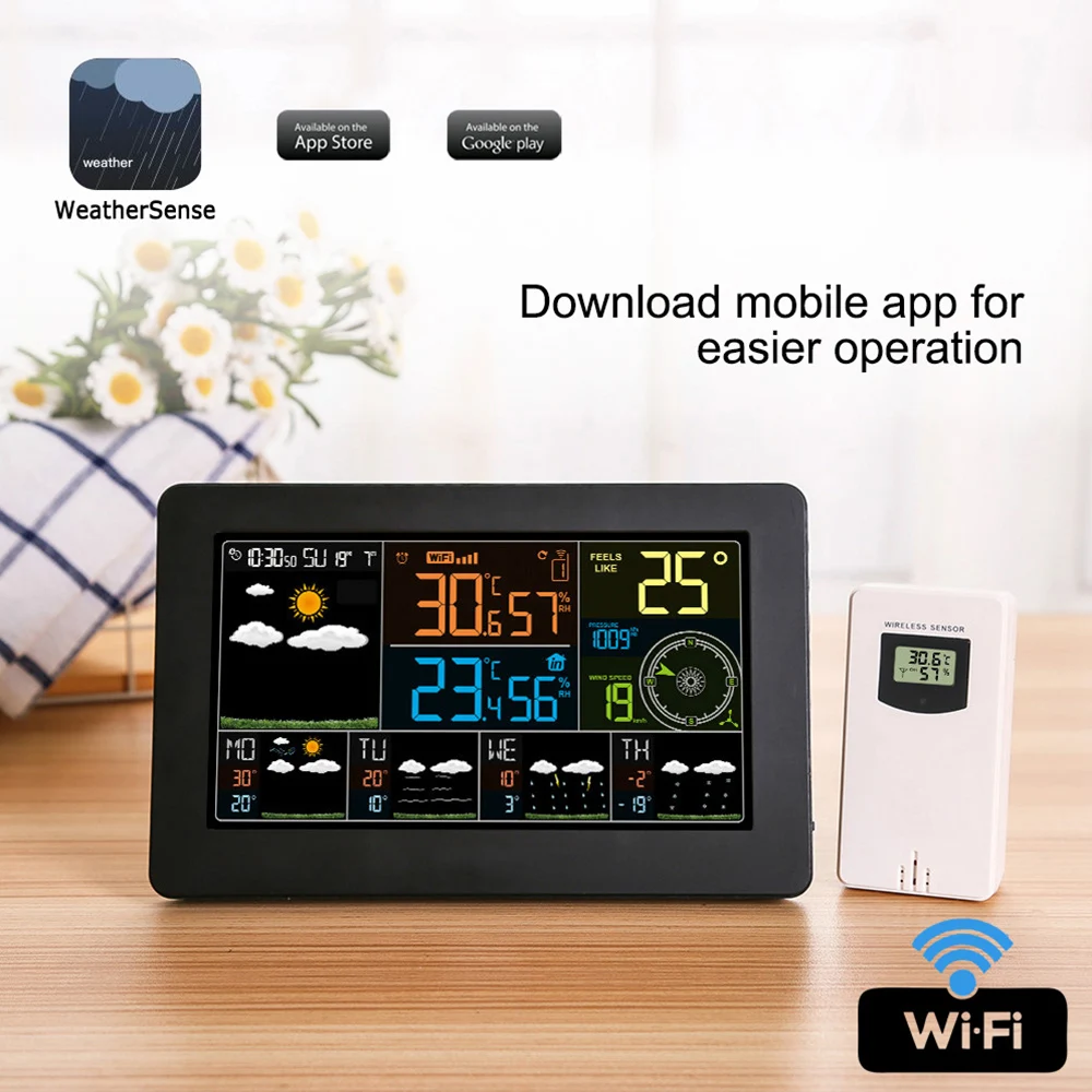 Многофункциональная цветная метеостанция, термометр, гигрометр, Wi-Fi, управление через приложение
Многофункциональная цветная метеостанция, термометр, гигрометр, Wi-Fi, управление через приложение