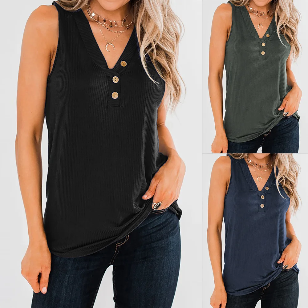 Spring Knitted Button Casual Tops Women Solid camisole summer hot sale solid Basic tees Casual ladies tank tops
Spring Knitted Button Casual Tops Women Solid camisole summer hot sale solid Basic tees Casual ladies tank tops