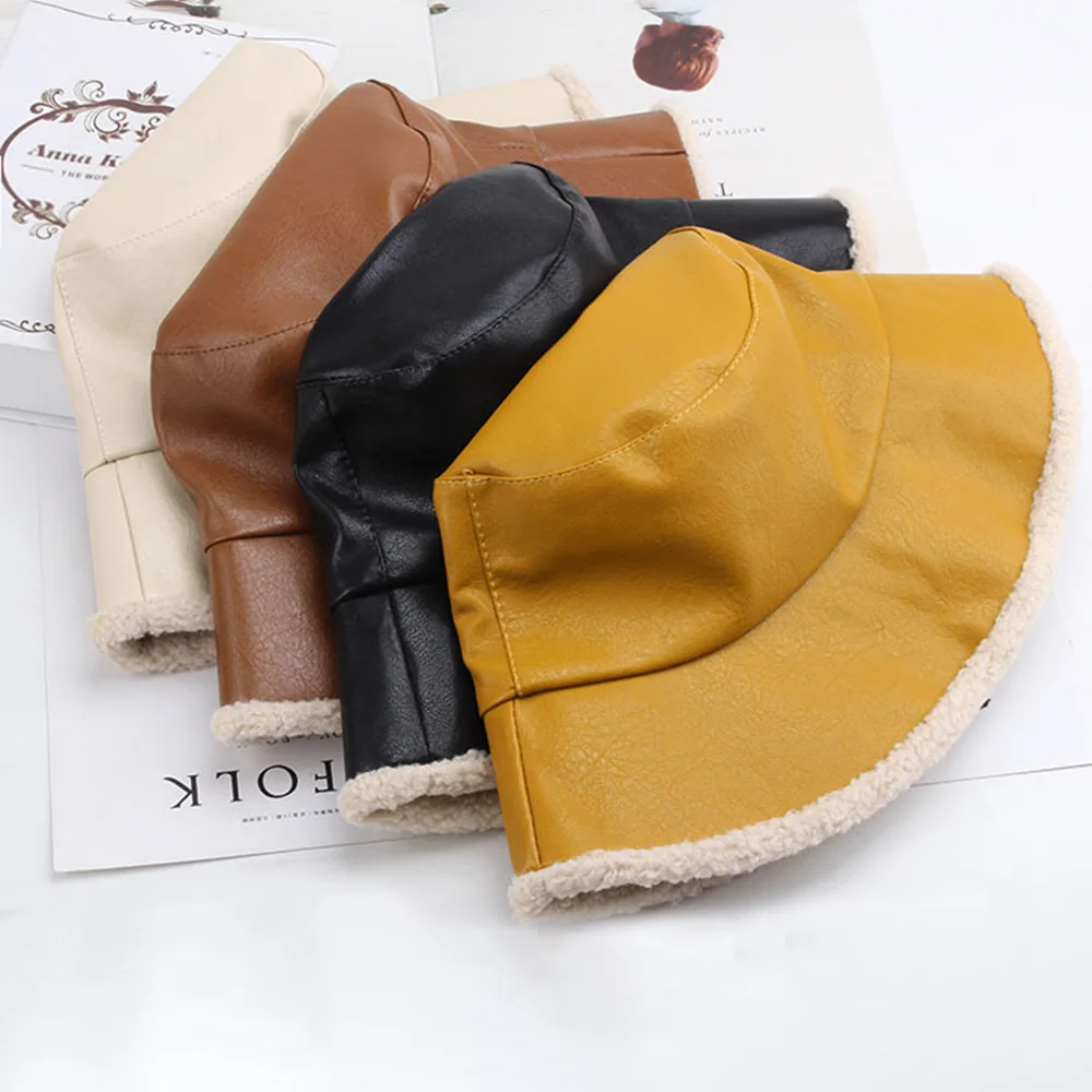 New Winter Hat Fashion Women Pu Warm Velvet Solid Bucket Hats Unisex Fashion Single Side Fisherman Caps Tourism Accessories
New Winter Hat Fashion Women Pu Warm Velvet Solid Bucket Hats Unisex Fashion Single Side Fisherman Caps Tourism Accessories