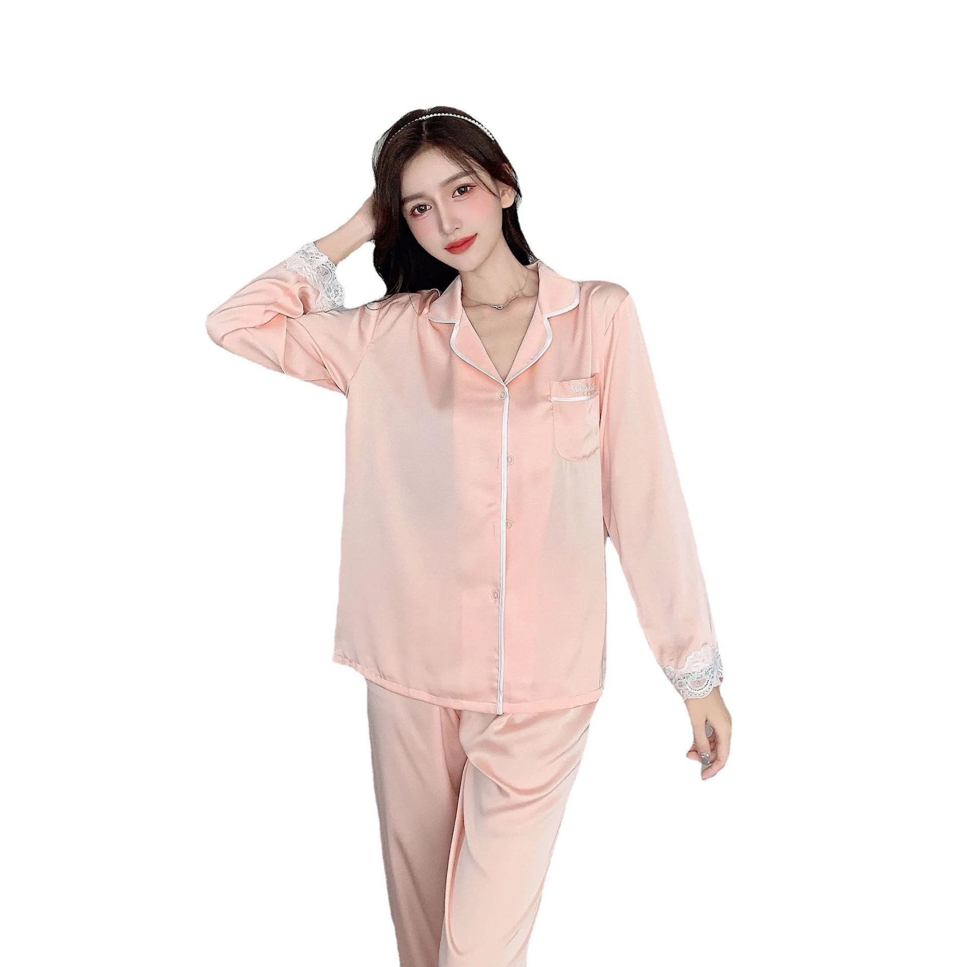 Pink Sexy Ice Silk Pajamas Women's Long-sleeved Trousers Printed Pajamas Two-piece Loungewear Women
Pink Sexy Ice Silk Pajamas Women's Long-sleeved Trousers Printed Pajamas Two-piece Loungewear Women