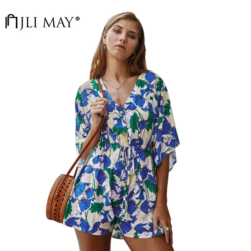 JLI MAY Women's Print Playsuit Cotton V-neck Half Sleeve Single breasted High Waist Lace up Loose Beach Playsuits
JLI MAY Women's Print Playsuit Cotton V-neck Half Sleeve Single breasted High Waist Lace up Loose Beach Playsuits