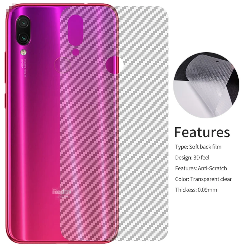 5 шт./лот прозрачная 3D углеволоконная наклейка для Xiaomi Redmi Note 7 Pro Защитная пленка