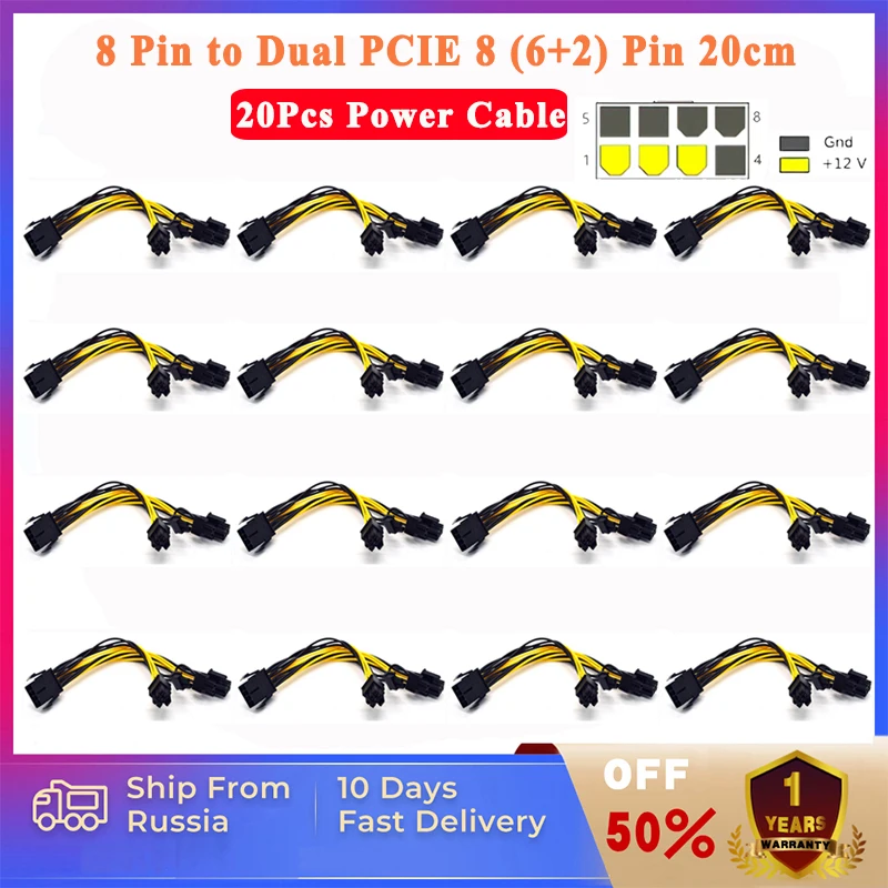 20 шт., 20 см, 8-контактный PCI Express на Dual PCIE 6 + 2-контактный кабель питания для материнской платы, видеокарты, разветвитель, кабель питания
20 шт., 20 см, 8-контактный PCI Express на Dual PCIE 6 + 2-контактный кабель питания для материнской платы, видеокарты, разветвитель, кабель питания