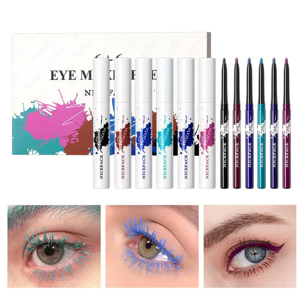 

6 Color Set Of Mascara & Eyeliner Long Curling, Waterproof And Sweat-Proof No Smudging Beautiful Cosmetic Tools