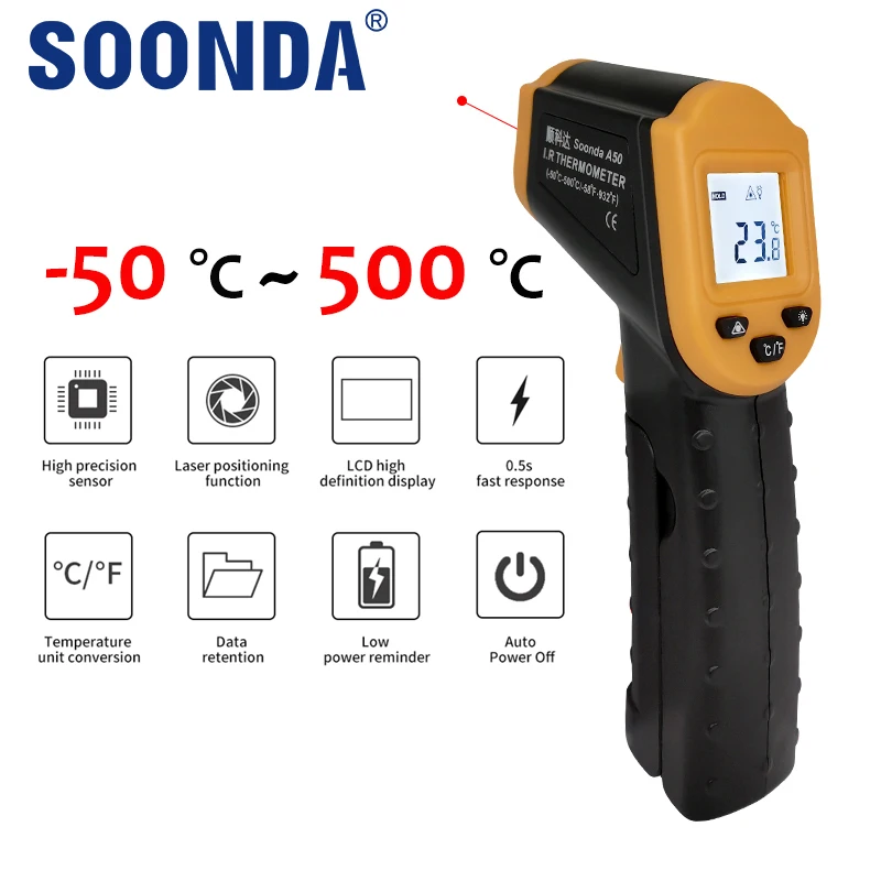 Digital Infrared Thermometer Industrial Non-contact Pyrometer For Boiler Home Oven Water Baking BBQ Oil Laser Temperature Gun
Digital Infrared Thermometer Industrial Non-contact Pyrometer For Boiler Home Oven Water Baking BBQ Oil Laser Temperature Gun