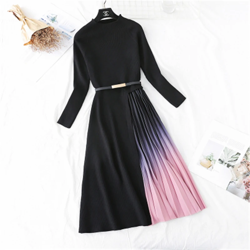 Women's Dresses In Spring Autumn Gradient Color Female Dress Slim Belt For Women Knit Dress Patchwork High Quality Ladies Dress
Women's Dresses In Spring Autumn Gradient Color Female Dress Slim Belt For Women Knit Dress Patchwork High Quality Ladies Dress