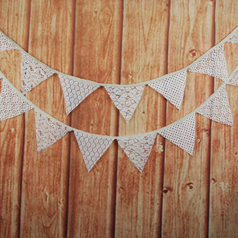 

Vintage Wedding Bunting Rustic Burlap Banner Lace Fabric Pennant Garlands Wedding Decoration Party Supplies
