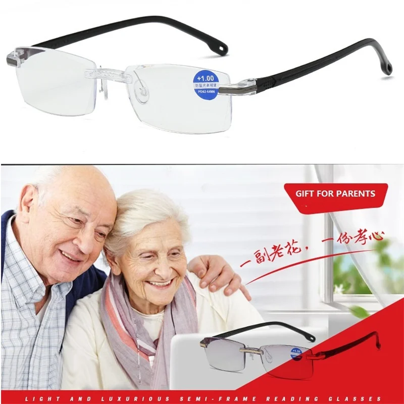 New Anti Blue Ray Reading Glasses Men Women Rimless Cutting Light Presbyopia Eyewear for Ladies Clear Lens Blue Light Glasses
New Anti Blue Ray Reading Glasses Men Women Rimless Cutting Light Presbyopia Eyewear for Ladies Clear Lens Blue Light Glasses