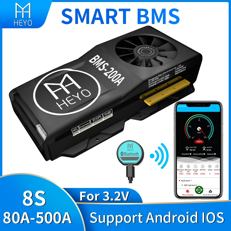 Умный литиевый аккумулятор HEYO LiFePo4 8s bms 200A 24 В система управления UART bluetooth 300A 500A с