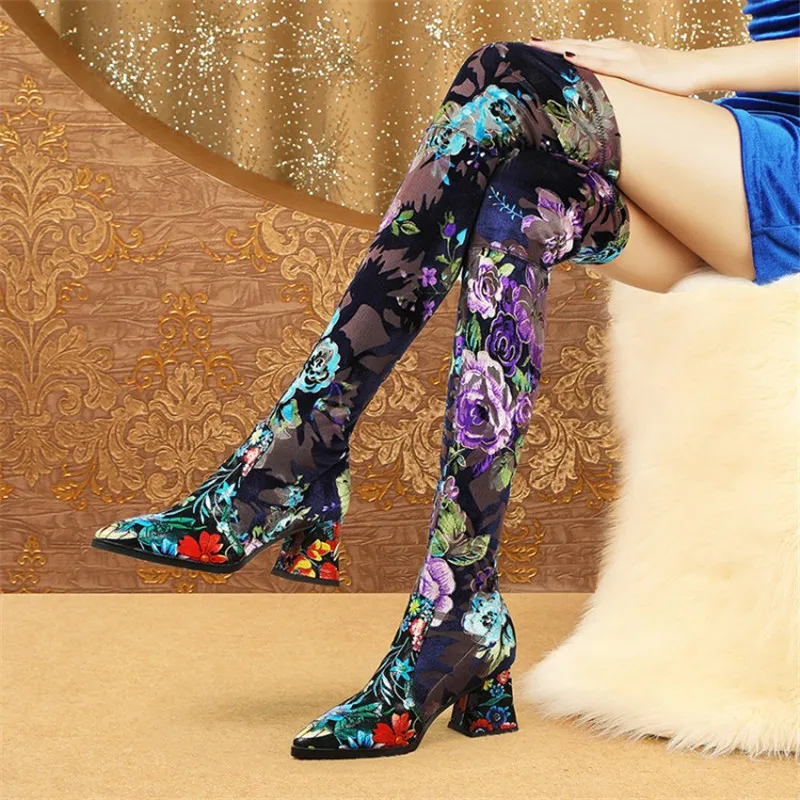 Real Leather Sexy Female Elastic Boots Autumn Winter Fashion Women's Thigh High Boots Pointed Thick Heel Print Ladies High Heels
Real Leather Sexy Female Elastic Boots Autumn Winter Fashion Women's Thigh High Boots Pointed Thick Heel Print Ladies High Heels