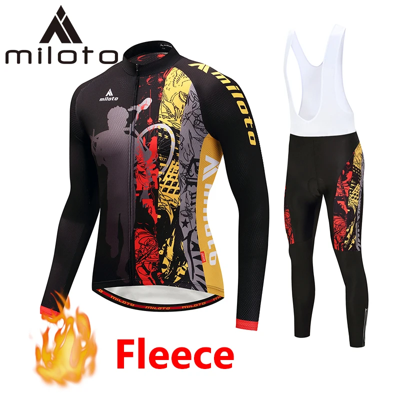 

Miloto зимние теплые флисовые мужские комплекты для горного велосипеда Mallot Ciclismo Длинные велосипедные брюки велосипедная Одежда для верховой езды
