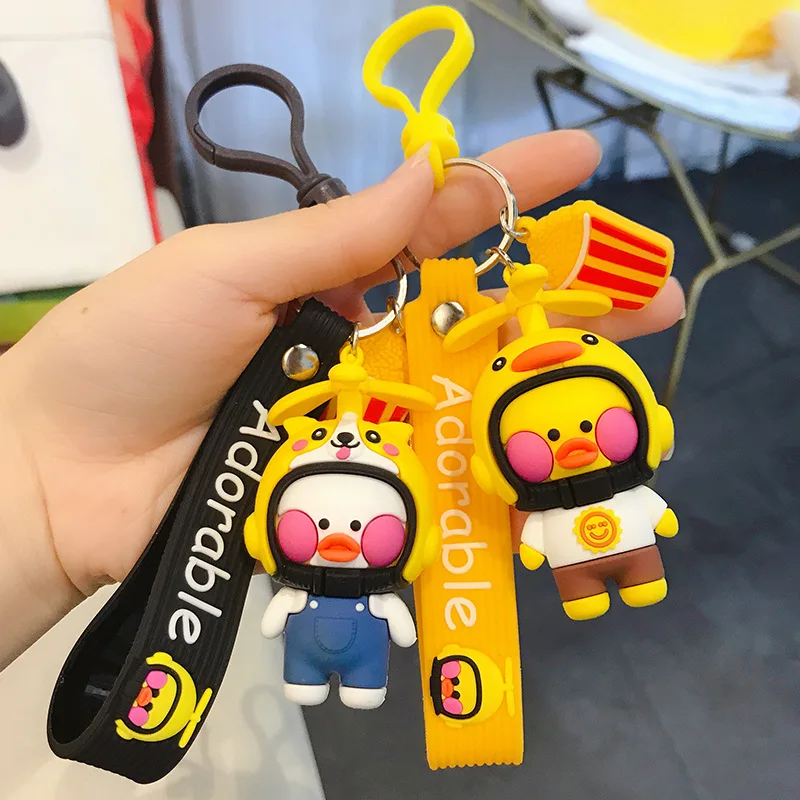 2020 New Product Cute Cartoon Glue Helmet Duck Keychains Creative Trend Automobile Key Chain Bag Pendant Small Gift Ring | Украшения и