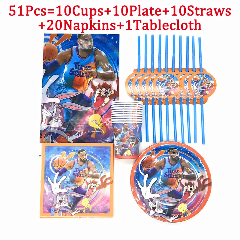 Space Jam Theme Party Supplies Paper Cups Plates Straws Tablechoth Tableware Newborn Shower Basketball Star Party Decoration Set
Space Jam Theme Party Supplies Paper Cups Plates Straws Tablechoth Tableware Newborn Shower Basketball Star Party Decoration Set