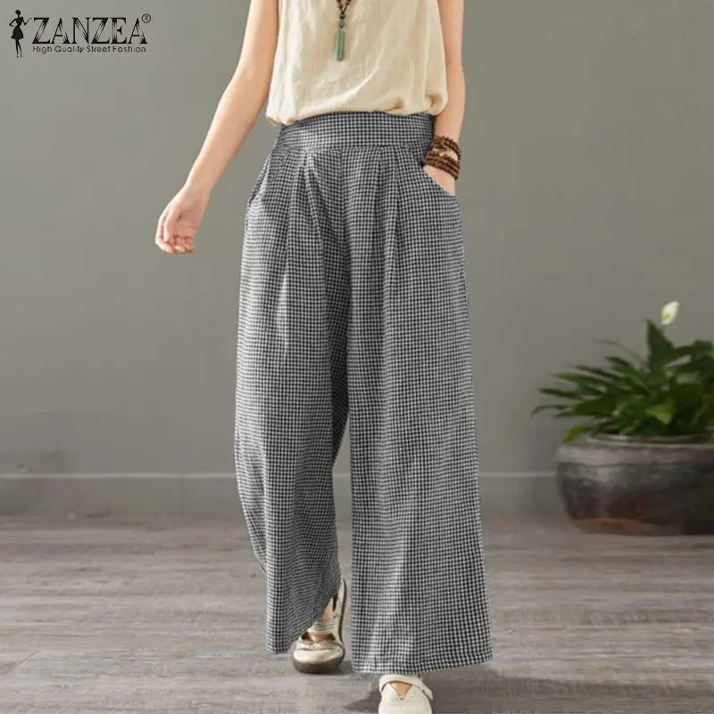 ZANZEA 2022 Spring Wide Leg Pants Women Check Trousers Casual Elastic Waist Long Pantalon Palazzo Female Plaid Turnip Oversized 
ZANZEA 2022 Spring Wide Leg Pants Women Check Trousers Casual Elastic Waist Long Pantalon Palazzo Female Plaid Turnip Oversized