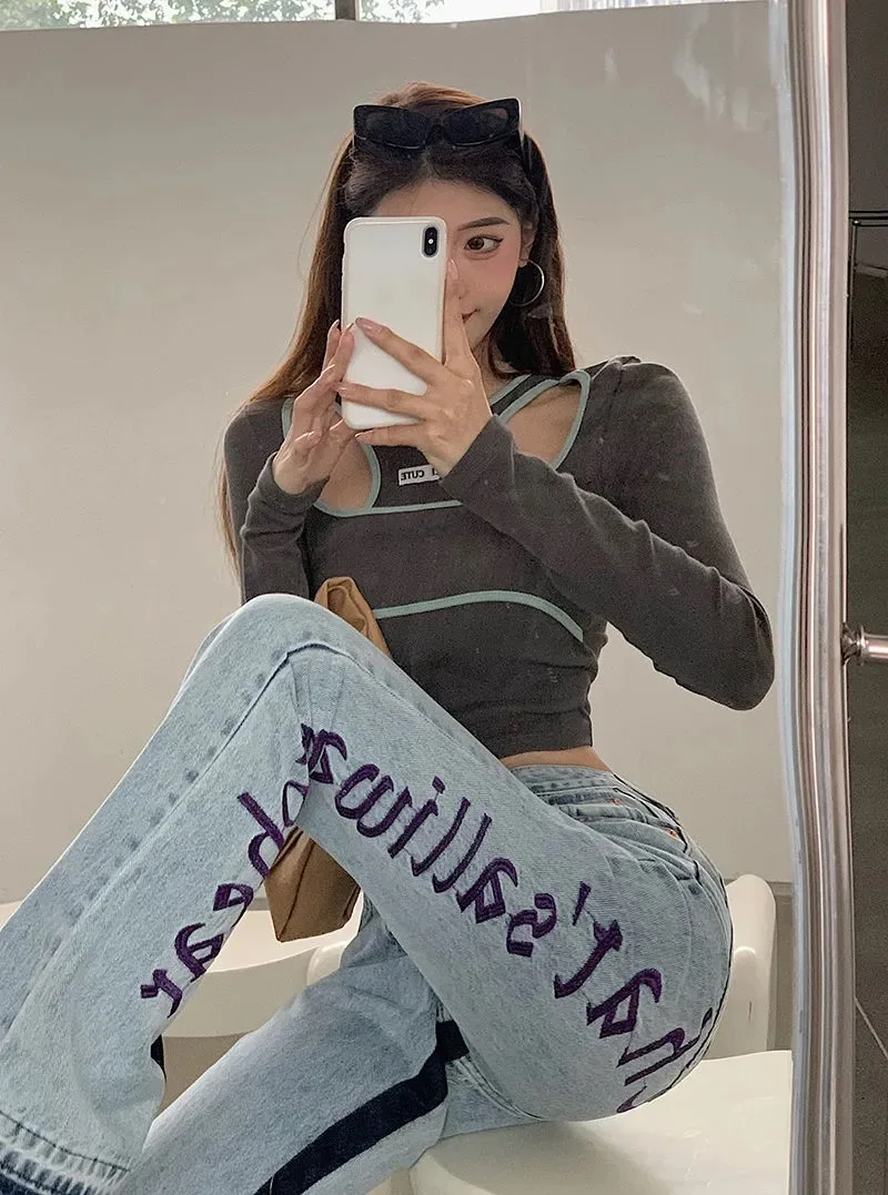 Spring/Autumn New Denim Back Letters Embroidery Thin Loose High-waisted Jeans Straight Pants Women Fashion Streetwear 2021
Spring/Autumn New Denim Back Letters Embroidery Thin Loose High-waisted Jeans Straight Pants Women Fashion Streetwear 2021