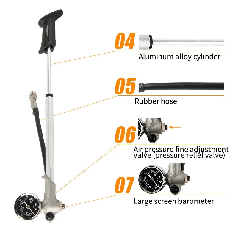 Valve Ball Needle Hose Portable Bicycle Pump With Fork-Shaped Rear Suspension Barometer Cyclist Mini Bicycle Pump Tire Inflator
Valve Ball Needle Hose Portable Bicycle Pump With Fork-Shaped Rear Suspension Barometer Cyclist Mini Bicycle Pump Tire Inflator