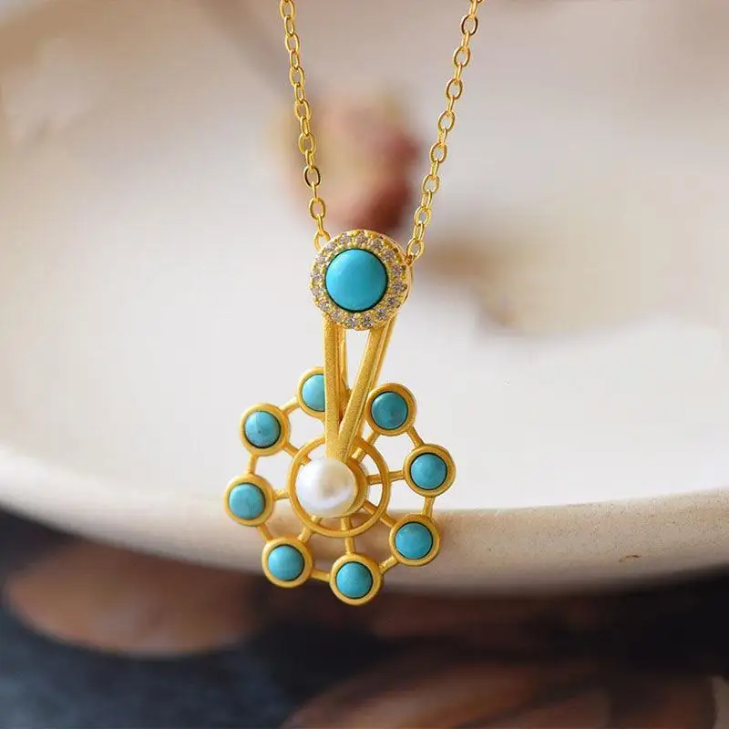 Happy Ferris Wheel Natural Raw Ore Turquoise Pendant Women's Sterling Silver Necklace Fashion Design Clavicle Chain
Happy Ferris Wheel Natural Raw Ore Turquoise Pendant Women's Sterling Silver Necklace Fashion Design Clavicle Chain