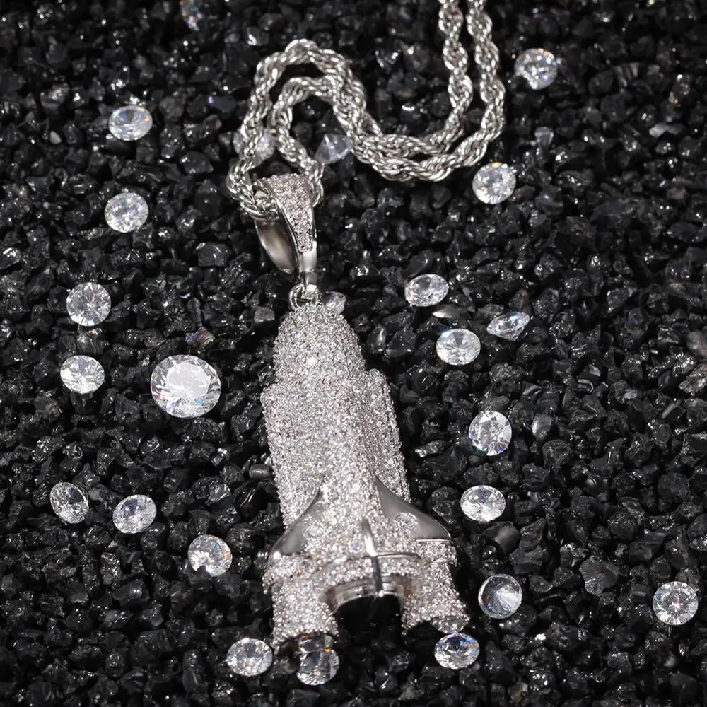 Iced Out Rocket Pendant & Necklace AAA+ Bling CZ Stone Hip Hop Gold Silver Color Charm Chains Jewelry Gifts 
Iced Out Rocket Pendant & Necklace AAA+ Bling CZ Stone Hip Hop Gold Silver Color Charm Chains Jewelry Gifts