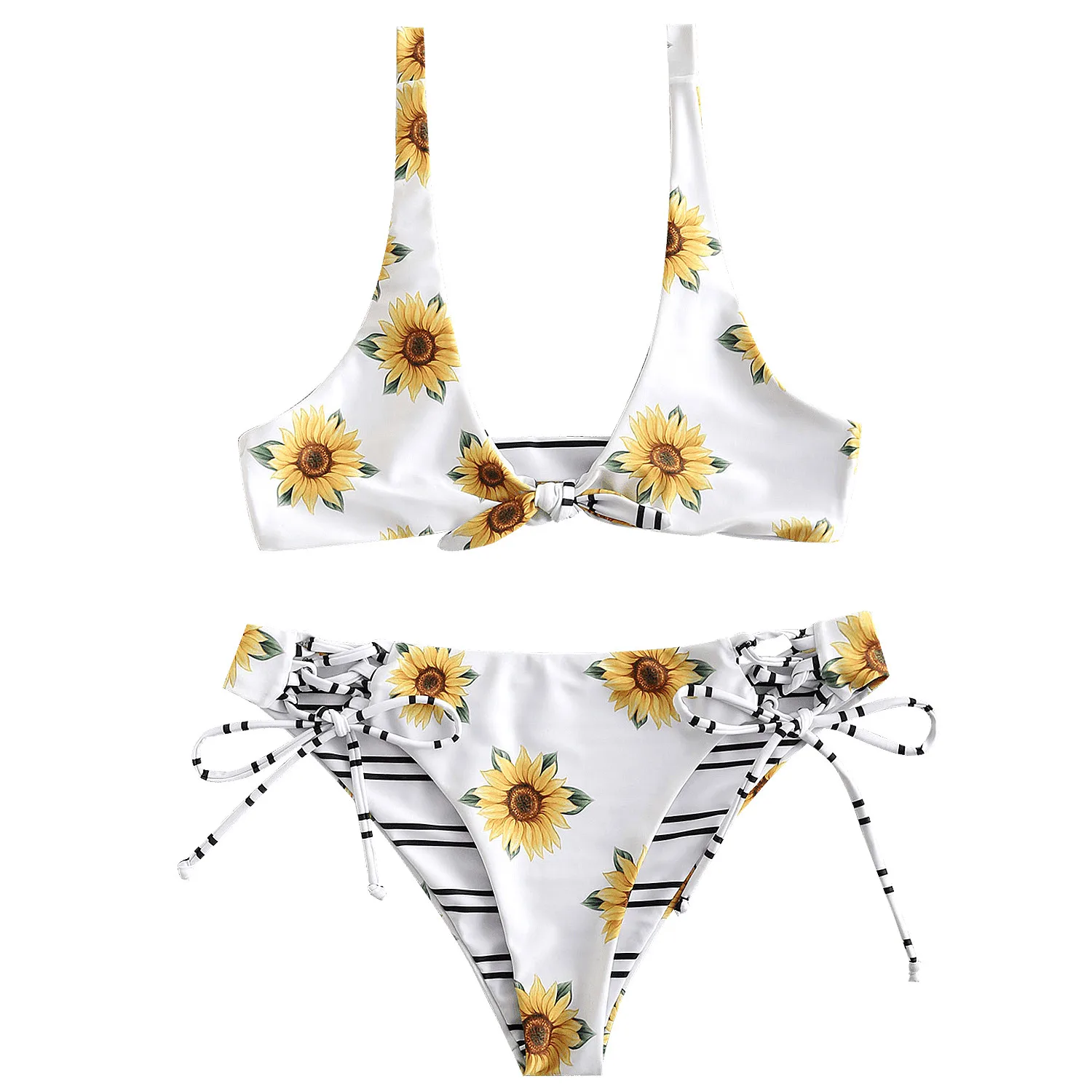 

Sunflower Print Bikini Set Sexy knot Bikinis 2020 Mujer Push up Padded Two Sides Swimwear Women Summer Bathers Bathing Suit