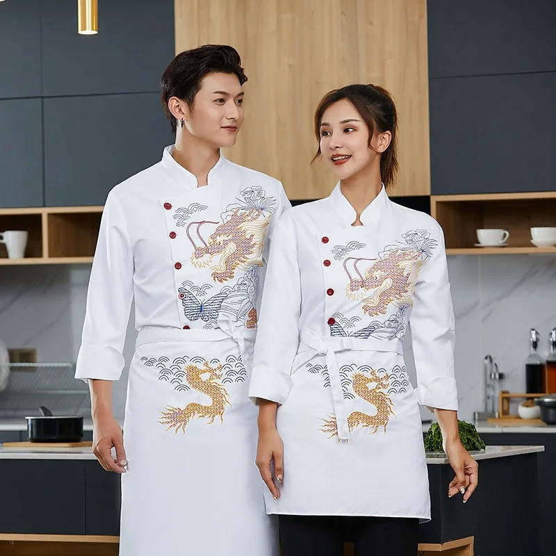Restaurant Clothes Hotel Solong Tattoo Food Chef Overalls Men Long-sleeved Autumn Style Dragon Robe Kitchen Fashion Embroidery
Restaurant Clothes Hotel Solong Tattoo Food Chef Overalls Men Long-sleeved Autumn Style Dragon Robe Kitchen Fashion Embroidery