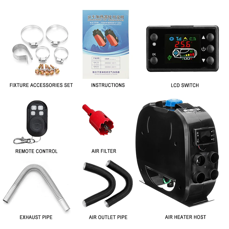 Efficient Car Heater 5KW 12V/24V Air Diesels Heater Parking Heater With Remote Control LCD Monitor for RV Motorhome Truck Boat
Efficient Car Heater 5KW 12V/24V Air Diesels Heater Parking Heater With Remote Control LCD Monitor for RV Motorhome Truck Boat