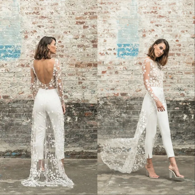 Beach Jumpsuit Wedding Dresses Jewel Neck Long Sleeve Backless Ankle Length Bridal Outfit Lace Bride Gowns Vestido De Noiva
Beach Jumpsuit Wedding Dresses Jewel Neck Long Sleeve Backless Ankle Length Bridal Outfit Lace Bride Gowns Vestido De Noiva