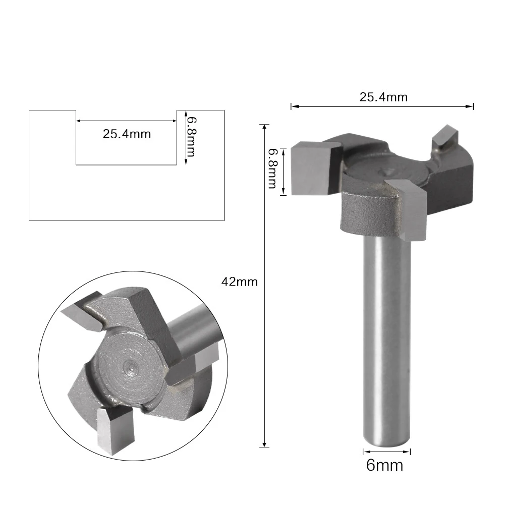 6mm Shank 3teeth T-Slot Router Bit Milling Straight Edge Slotting Milling Cutter Shank Router Bit Extension Rod Converter Collet
6mm Shank 3teeth T-Slot Router Bit Milling Straight Edge Slotting Milling Cutter Shank Router Bit Extension Rod Converter Collet