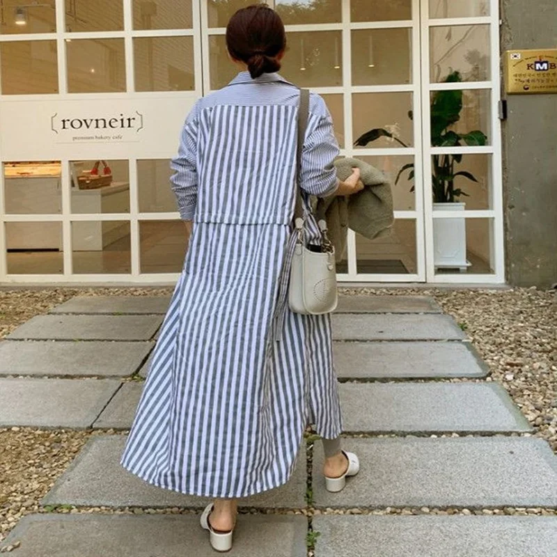 TVVOVVIN Summer New Contrast Stripe Long Sleeve Dress Women's Korean Loose Lapel High Waist Women Cardigan Dress OL5O 
TVVOVVIN Summer New Contrast Stripe Long Sleeve Dress Women's Korean Loose Lapel High Waist Women Cardigan Dress OL5O
