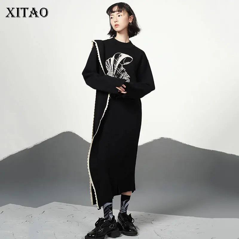 Женские Асимметричные вязаные платья XITAO, черные простые повседневные платья в стиле пэчворк с индивидуальным узором и разрезом, GWJ2076
Женские Асимметричные вязаные платья XITAO, черные простые повседневные платья в стиле пэчворк с индивидуальным узором и разрезом, GWJ2076