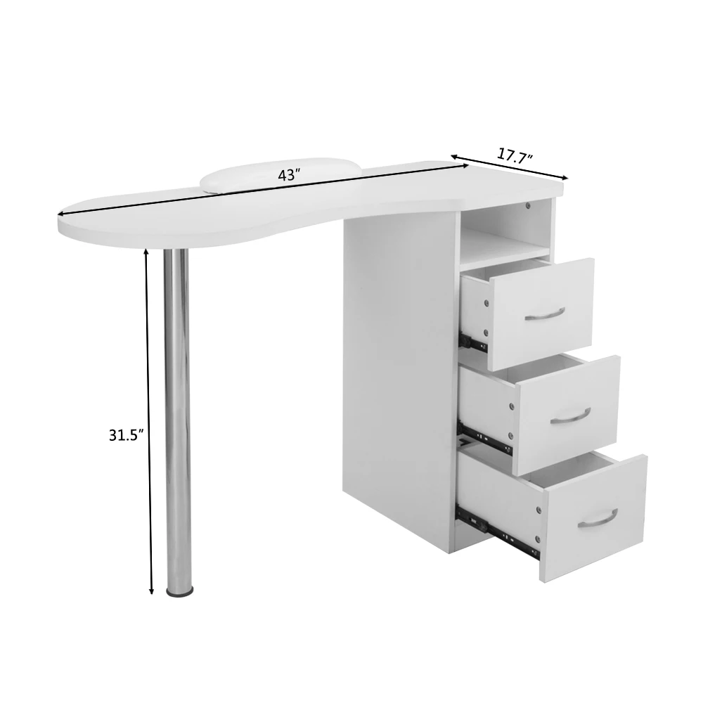 White Desk With MDF Stainless Steel With Three Drawers Nail Table With Hand Pillow High-Quality Wood Material For Office
White Desk With MDF Stainless Steel With Three Drawers Nail Table With Hand Pillow High-Quality Wood Material For Office