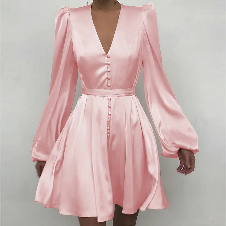 Autumn Pink Long Sleeve Lantern Sleeve V-neck Dress Sexy Elegant Pleated Button Mini Dresses Party Club Vintage Print Vestidos
Autumn Pink Long Sleeve Lantern Sleeve V-neck Dress Sexy Elegant Pleated Button Mini Dresses Party Club Vintage Print Vestidos