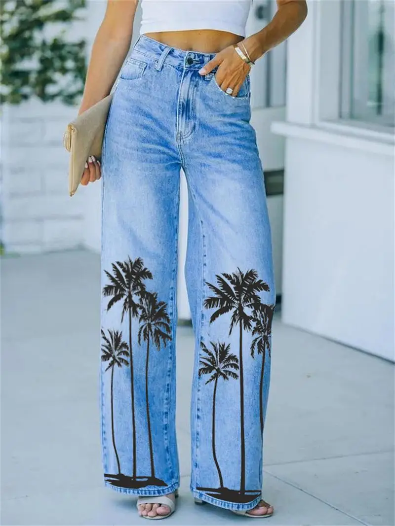 Coconut tree fashion casual printing wide-leg retro art denim trousers women's 2021 new hot pants wholesale
Coconut tree fashion casual printing wide-leg retro art denim trousers women's 2021 new hot pants wholesale