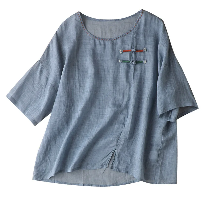 SHUCHAN Chinese Style Blouse for Ladies Ramie O-Neck Top Women Summer 2021 Pure Color Blouse for Women Raglan Sleeve 
SHUCHAN Chinese Style Blouse for Ladies Ramie O-Neck Top Women Summer 2021 Pure Color Blouse for Women Raglan Sleeve