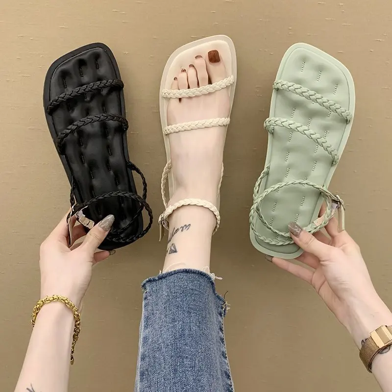 One word belt sandals female summer fairy style 2021 new temperament women's shoes wild net celebrity explosion flat roman shoes 
One word belt sandals female summer fairy style 2021 new temperament women's shoes wild net celebrity explosion flat roman shoes