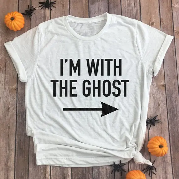 

Couples Halloween Party Single Life Tees Women Fashion Grunge Aesthetic Horror T-shirt I'm with The Ghost Shirt Slogan
