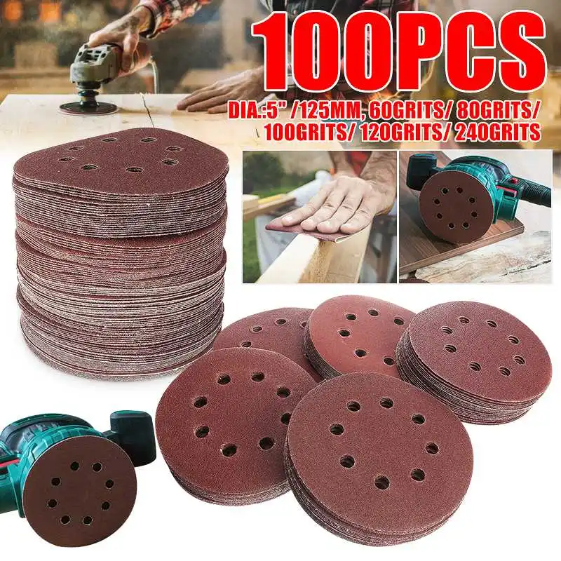125mm 5 Inch Sanding Disc Sheets 60, 80, 100,120, 240Grit Sandpaper 8 Holes Orbit Sander Paper pack of 100pcs
125mm 5 Inch Sanding Disc Sheets 60, 80, 100,120, 240Grit Sandpaper 8 Holes Orbit Sander Paper pack of 100pcs