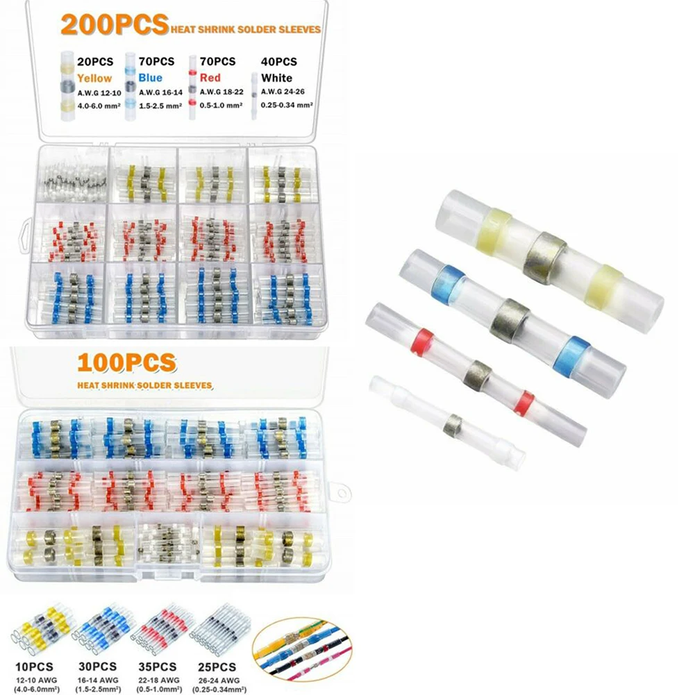 100PCS /200pcs 4-Size Waterproof Solder Sleeve Heat Shrink Tube Wire Terminals Connectors Kit
100PCS /200pcs 4-Size Waterproof Solder Sleeve Heat Shrink Tube Wire Terminals Connectors Kit