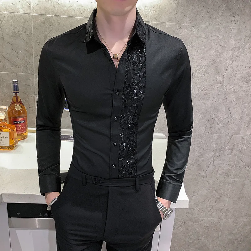 Sexy Lace Patchwork Men's Shirt Long Sleeve Slim Fit Streetwear Casual Shirts Nightclub Singer Social Party Blouse Chemise Homme
Sexy Lace Patchwork Men's Shirt Long Sleeve Slim Fit Streetwear Casual Shirts Nightclub Singer Social Party Blouse Chemise Homme