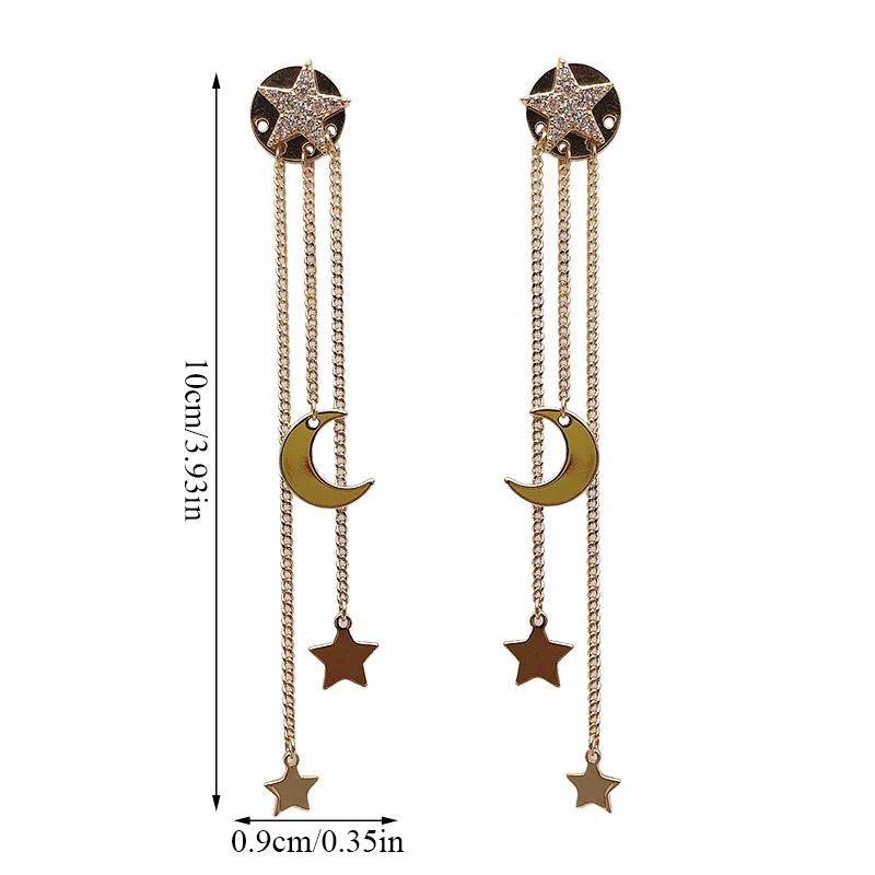 Trendy Long Tassel Crystal Fashion Women Earrings Trendy Star Moon Earrings Ladies Korean Style Fashion Jewelry Earrings